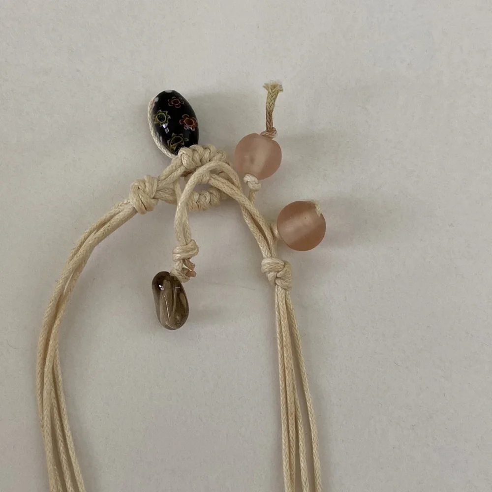 Polished Stone and Millefiori Flower Glass bead necklace rustic